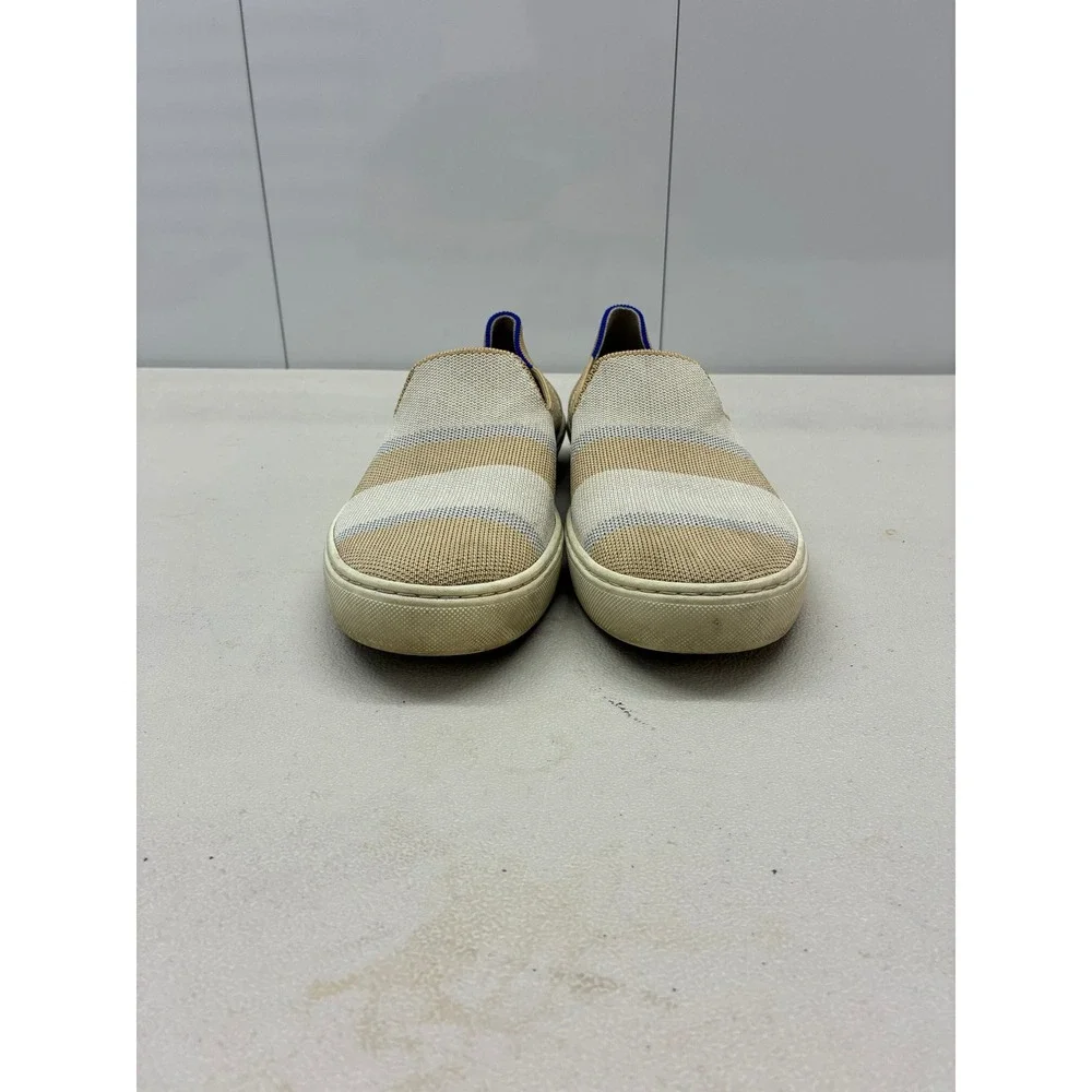 Rothys The Sneaker Womens 8.5 Sand White Striped Knit Slip On Flat Shoes